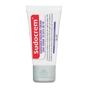 Lifepac Sudocrem Healing Cream 30g jar with lid open, showing creamy skin care product in a white container.