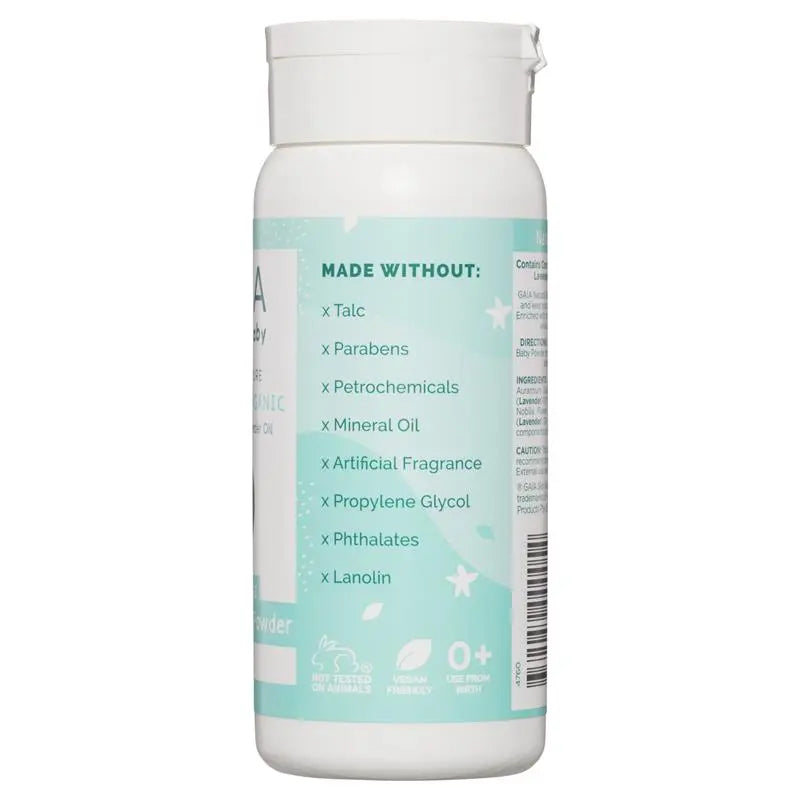 Lifepac Gaia Natural Baby Powder 100g jar with white lid and label, featuring a gentle, natural baby care product.