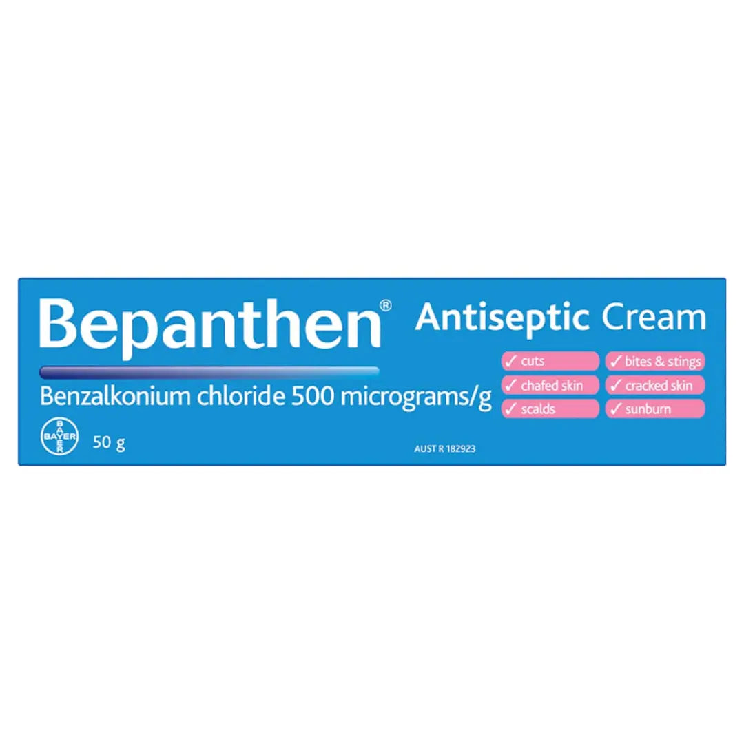 Lifepac Bepanthen Antiseptic Cream 50g tube showing the white packaging with product label and applicator opening