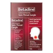 Lifepac Betadine Sore Throat Gargle 15ml bottle with label, used for soothing sore throats and oral care.