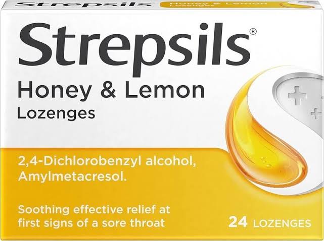 Lifepac Strepsils Honey & Lemon lozenges in a 24-pack, showing the packaging with honey and lemon flavor branding.
