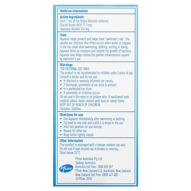 Lifepac Aqua Ear 35ml bottle with dropper for ear care, featuring clear liquid and white cap on a white background.
